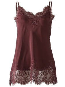 GOLD HAWK Silk Lace-trim Camisole Burgundy